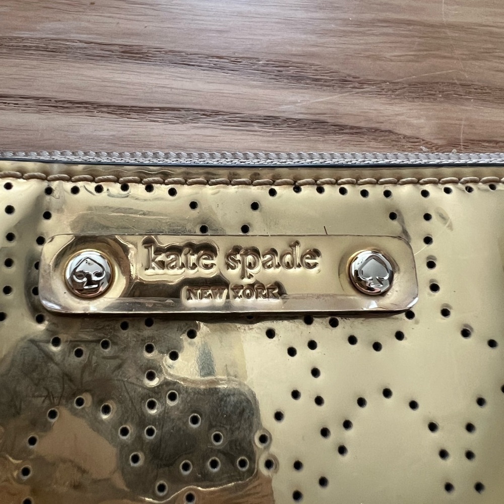 Kate Spade Gold Metallic Pencil Pouch Hearts - Picture 3 of 7
